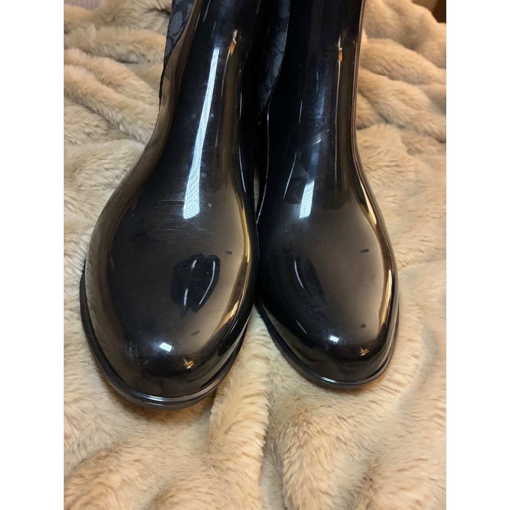 Coach Black Rubber Signature Jacquard Ankle Rain Boots Womens Size 7